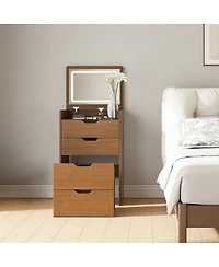 Streamdale Furniture 3-in-1 Vanity Desk with Lighted Mirror & Stool, Flip Top Makeup Dressing Table (Walnut)