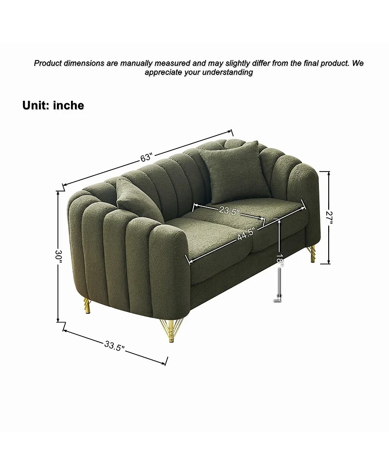Streamdale Furniture Green Chenille Oversized Tufted Sofa with Gold Metal Legs