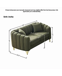 Streamdale Furniture Green Chenille Oversized Tufted Sofa with Gold Metal Legs