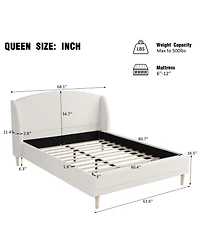 Streamdale Furniture Queen Upholstered Platform Bed, Boucle Fabric, Wingback Headboard