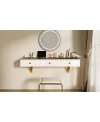 Streamdale 47" Floating Shelf with Drawer, Multi-Purpose Wall-Mounted Vanity Table, White/Golden