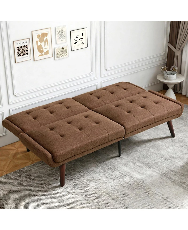 Streamdale Furniture Streamdale Convertible Futon Sofa Bed, 63" Sleeper Couch with Adjustable Backrest, Brown