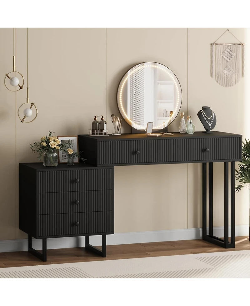 gaomon Vanity Desk with Mirror and Lights, Small Makeup 5 Drawers for Bedroom