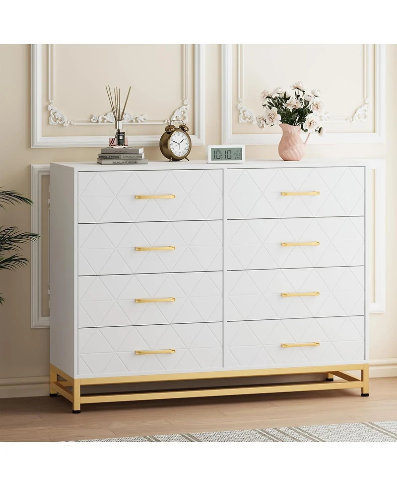 gaomon 8-Drawer Bedroom Dresser, Large Storage Tower with Wooden Frame, Wide Chest Organizer Drawer Inserts for Living Room Closet Hallway