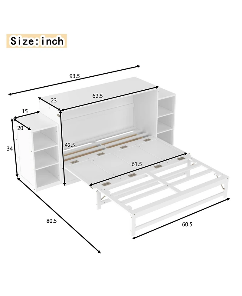 Streamdale Furniture Queen size Murphy bed with storage drawers and shelves. White