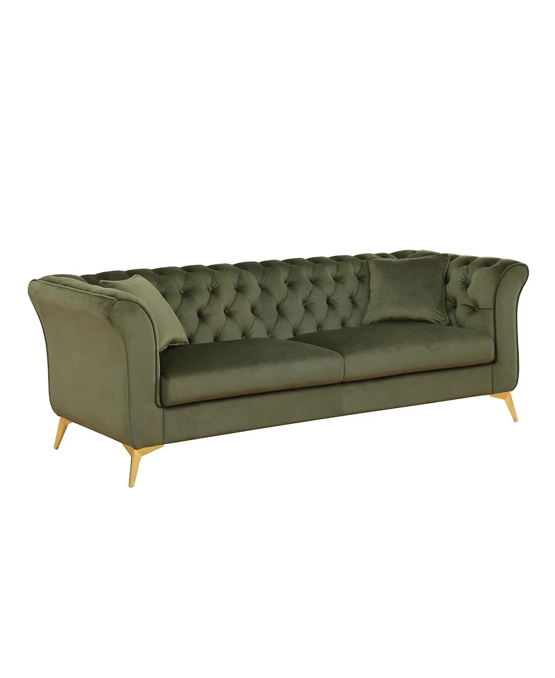 Streamdale Furniture Chesterfield Stanford sofa, green tufted fabric, scroll arm/back loveseater