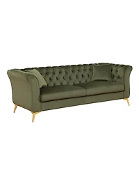 Streamdale Furniture Chesterfield Stanford sofa, green tufted fabric, scroll arm/back loveseater