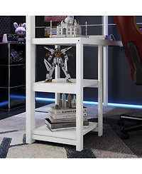 Streamdale Furniture Metal Queen Loft Bed with Wardrobe, Led Light & L-Shaped Desk