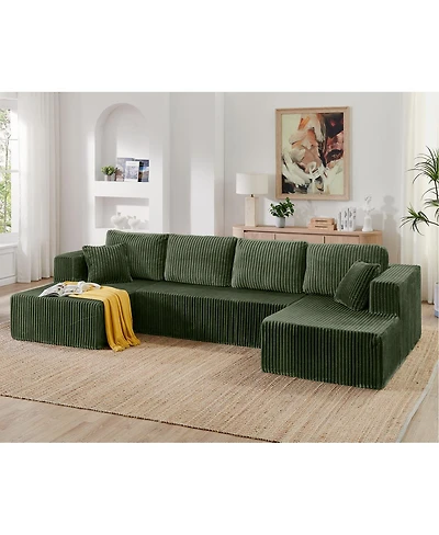 Streamdale Furniture U-shape Modular Corduroy Sofa, Modern Minimalist Sleeper Couch