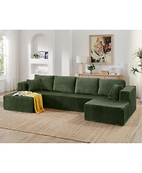 Streamdale Furniture U-shape Modular Corduroy Sofa, Modern Minimalist Sleeper Couch