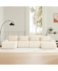 Streamdale Furniture 146" U-Shaped Modular Sectional Sofa, Flannelette Fabric, Cream