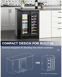 Euhomy 24-in 21Bottles/88cans Black Built-in/Freestanding Indoor Beverage Refrigerator with Glass Door
