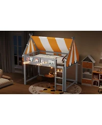 Streamdale Furniture Full Loft Bed with Canopy, Led Lights & Book Shelf
