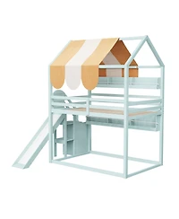 Streamdale Furniture Full house Bed with Canopy, Slide & Built-In Bookshelves