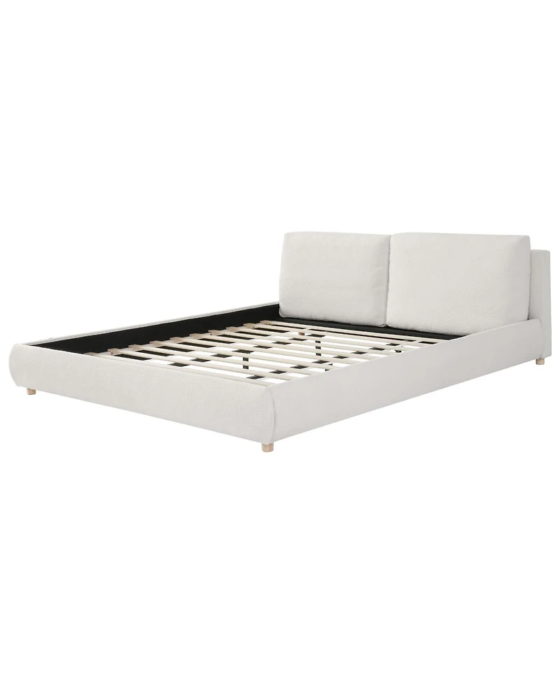 Streamdale Furniture King Size White Boucle Upholstered Platform Bed with Removable Pillow Headboard