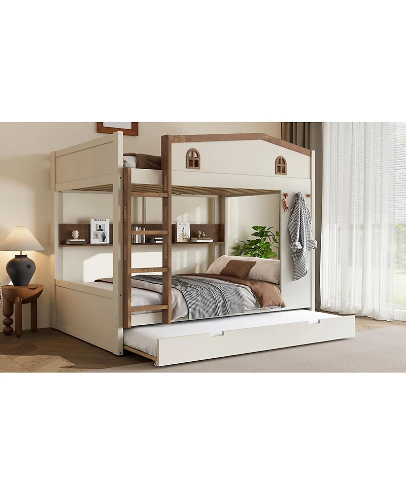 Streamdale Furniture Queen over Bunk Bed with Trundle and Storage, Solid Wood