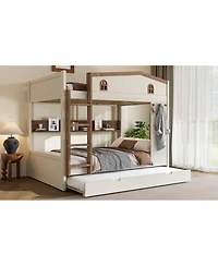 Streamdale Furniture Queen over Bunk Bed with Trundle and Storage, Solid Wood