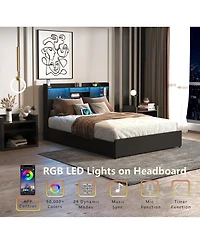 Streamdale Furniture Streamdale Queen Bed Frame with 4 Storage Drawers, Headboard, Led & Charging Station