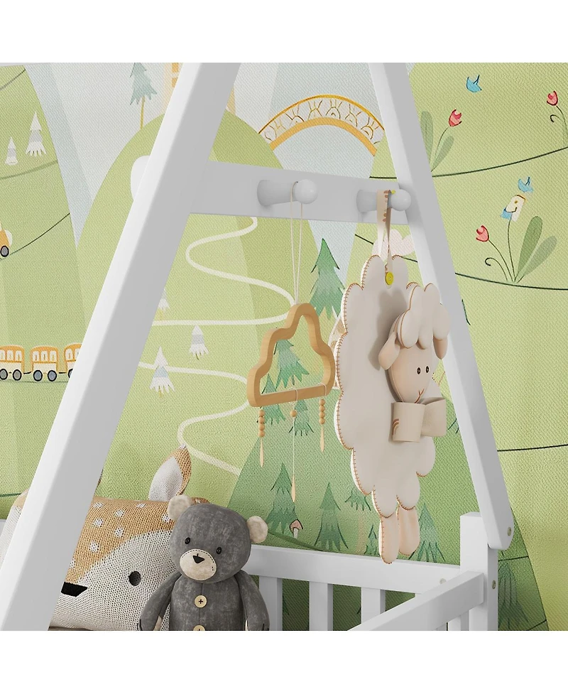 Streamdale Furniture House Bed with Light, Low Floor House Bed with Fence and Roof