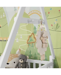 Streamdale Furniture House Bed with Light, Low Floor House Bed with Fence and Roof