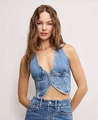Good American Women's V-Neck Denim Vest Top