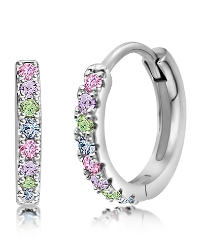 Chanteur Girls /Girl/Round Multi-color Cz White Gold Palladium Plating Huggie Hoop Earring