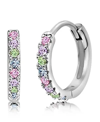 Chanteur Girls /Girl/Round Multi-color Cz White Gold Palladium Plating Huggie Hoop Earring