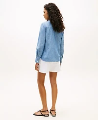 Tommy Hilfiger Women's Chambray Roll-Tab Long-Sleeve Shirt