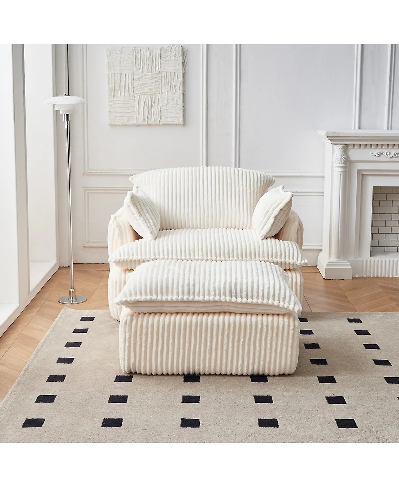 Streamdale Furniture Convertible Corduroy Sofa Chair with Ottoman for Small Spaces