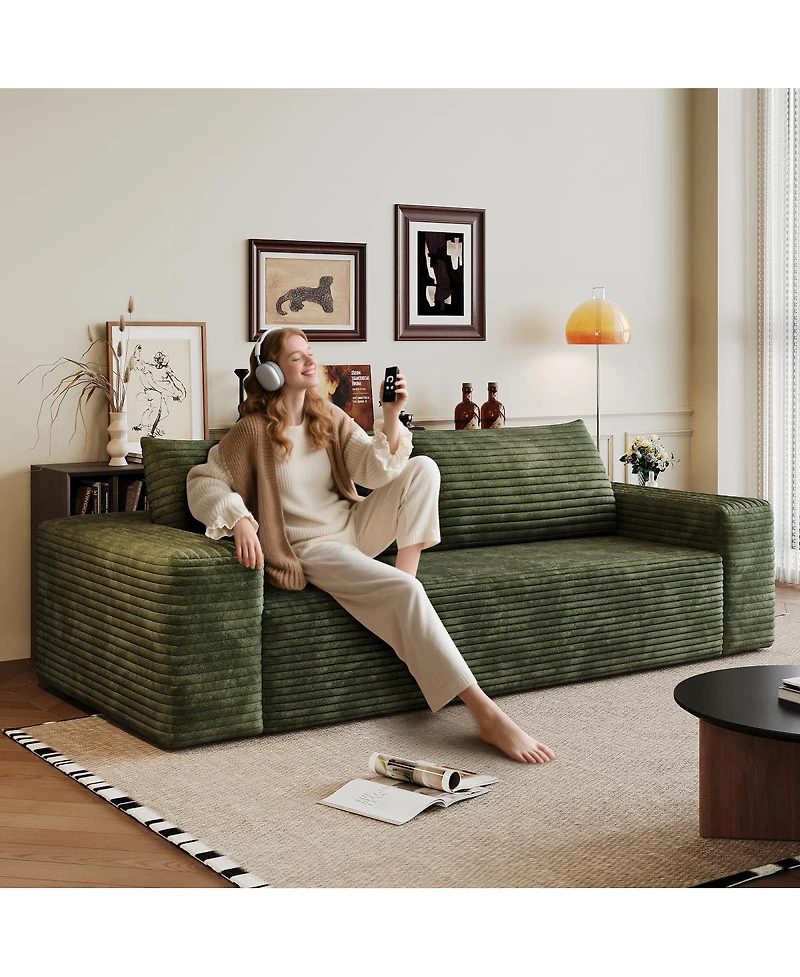 Streamdale Furniture 71" 3-Seater Corduroy Sofa, Deep Seat, Comfy Loveseat, No Assembly, Green