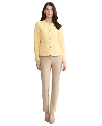 Jones New York Petite Quilted Flower Crewneck Jacket