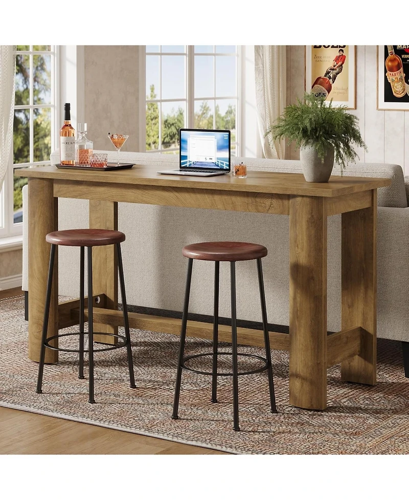 Tribesigns 63-Inch Long Bar Table, Counter Height Pub Table with Footrest & Unique Curved Legs, Farmhouse Rectangular High Top Home Coffee Bar Unit