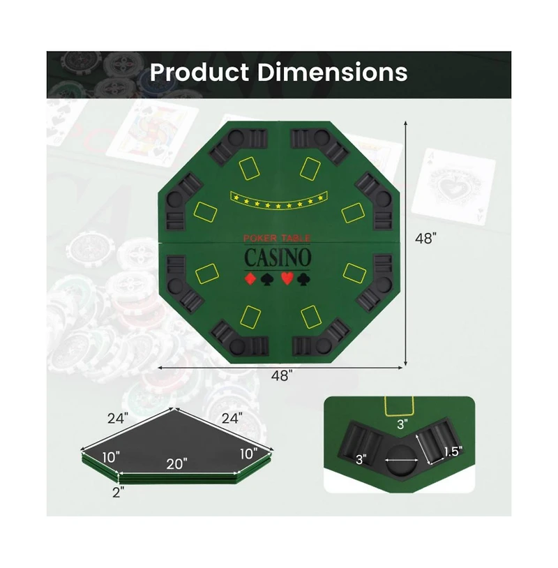 Hongge Folding Poker Table Top for 8 Players with Felt Surface Cup Holders and Chip Trays