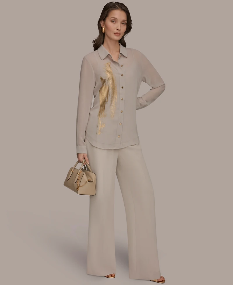 Donna Karan New York Petite Brush Stroke Button-Down Blouse