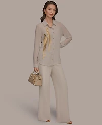 Donna Karan New York Petite Brush Stroke Button-Down Blouse