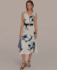 Donna Karan New York Women's Printed V-Neck Midi Dress