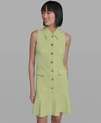 Karl Lagerfeld Paris Women's Flower-Button Collared Sleeveless Shift Dress