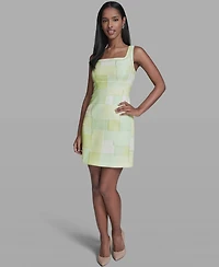 Karl Lagerfeld Paris Women's Printed Square Neck Tweed Sheath Dress