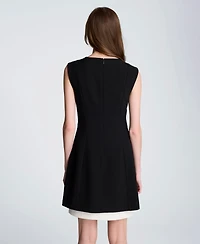 Kenneth Cole Women's Color Blocked Hem Boat Neck Dress