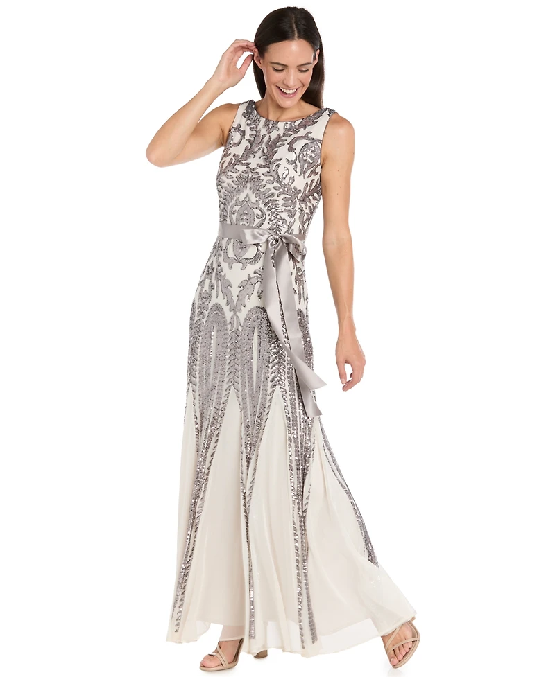 R & M Richards Women's Sequin Sleeveless Ball Gown