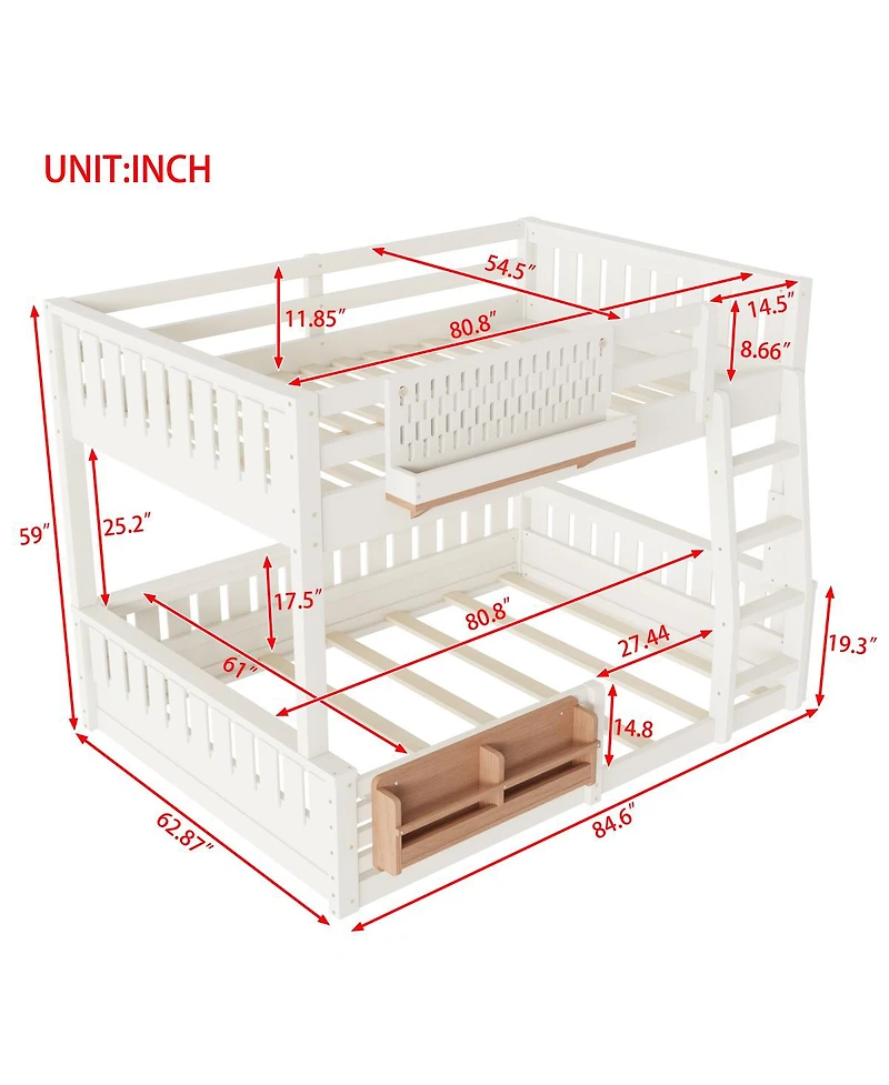 Streamdale Furniture Full Xl over Queen Bunk Bed with Ladder, Pegboard, Bookshelf