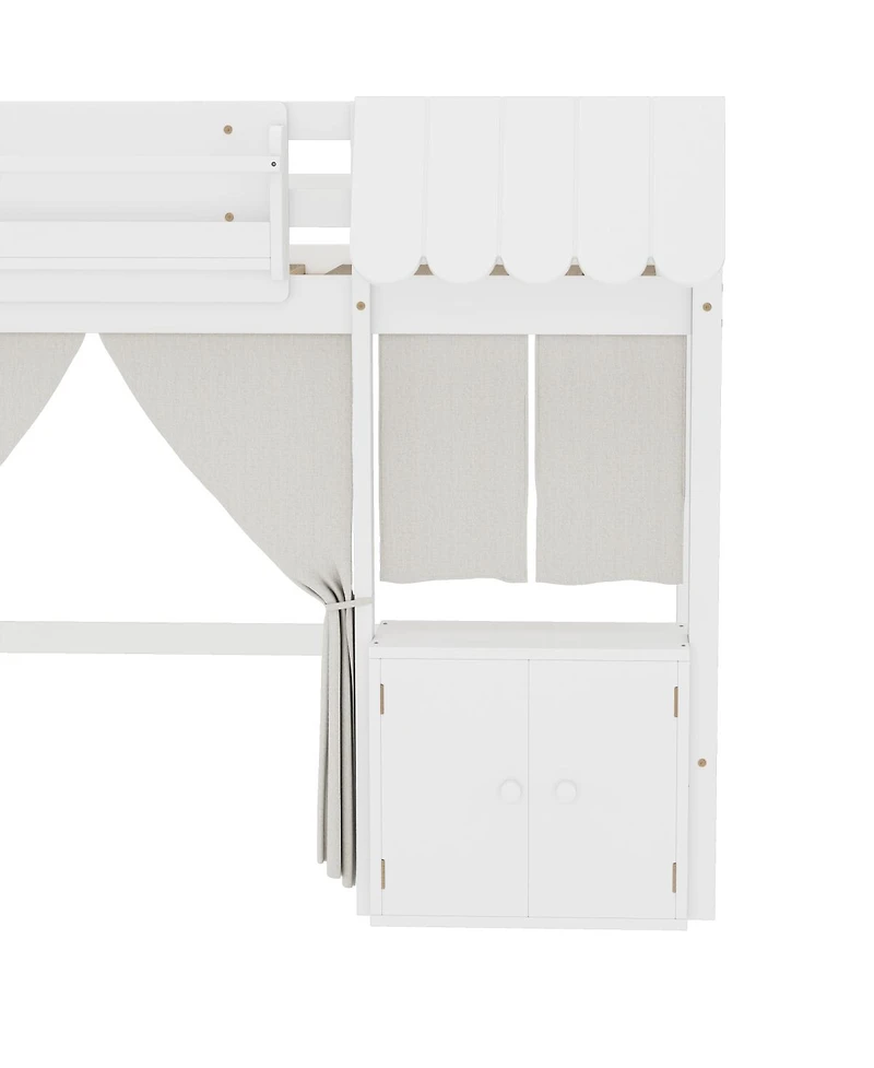 Streamdale Furniture Twin Loft Bed with Bookshelf, Curtain, Storage, Playful Design