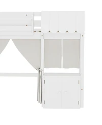 Streamdale Furniture Twin Loft Bed with Bookshelf, Curtain, Storage, Playful Design
