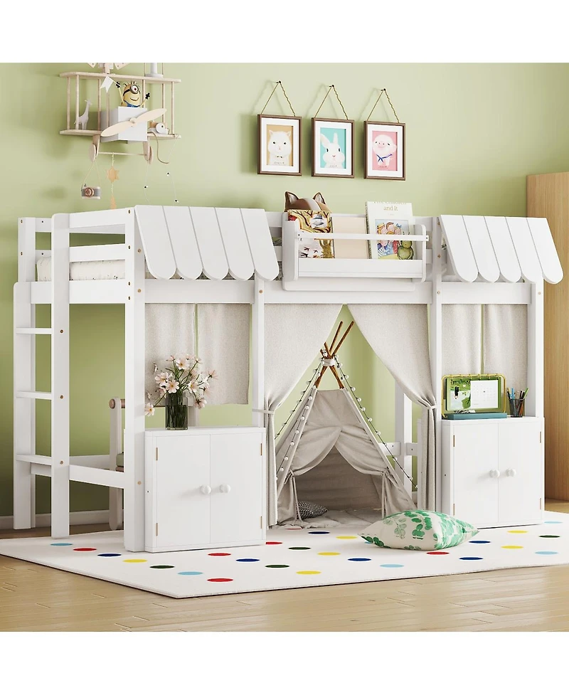Streamdale Furniture Twin Loft Bed with Bookshelf, Curtain, Storage, Playful Design