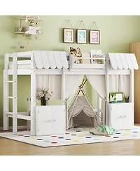 Streamdale Furniture Twin Loft Bed with Bookshelf, Curtain, Storage, Playful Design