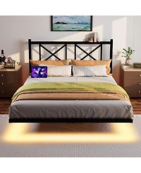 Streamdale Furniture Queen Size Floating Bed Frame with Headboard & Storage, Usb/Led