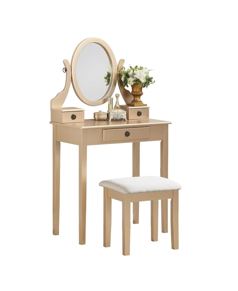 Streamdale Furniture Streamdale Moniys Wood Moniya Makeup Vanity Table and Stool Set, Gold