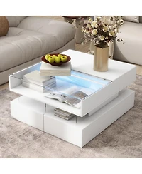 Streamdale Furniture Lift-Top Coffee Table w/ Drawers Glass Top & Led