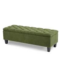 Streamdale Furniture Ottoman Bench with Storage, Green Boucle, Rubber Wood Legs, 300 lbs Cap