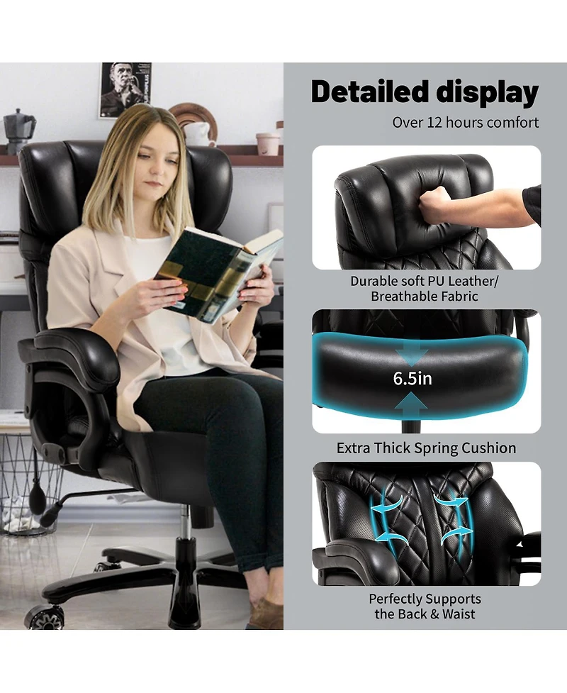 Streamdale Furniture Streamdale 600LBS Big & Tall Office Chair, Extra Wide Seat, Adjustable Lumbar, Heavy Duty Executive Chair